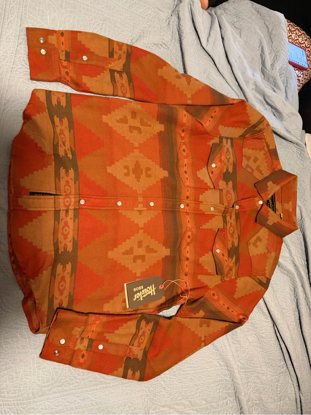 Men's South Print Snap-Front Shirt Jacket - Orange
